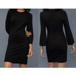 Aritzia Wilfred Black Scriva Sheath‎ Dress Bell Sleeves LBD Ponte Knit Size S